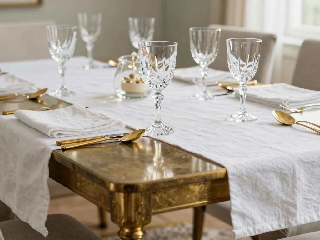 Crystal and brass dining table setup
