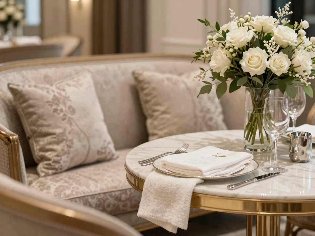 Intimate event setup with elegant furniture and decor